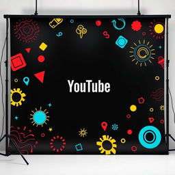 A YouTube studio background featuring a solid black base color complemented by bright and lively motifs