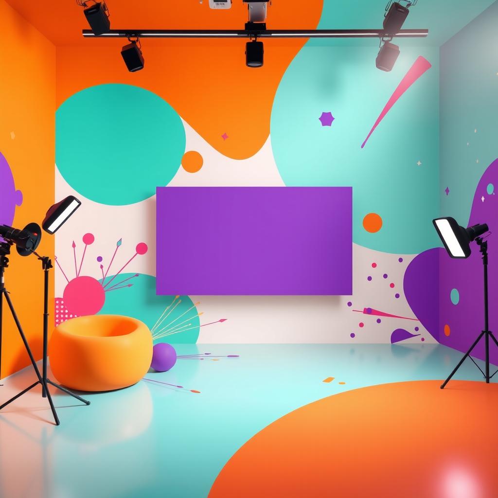 A cool and vibrant YouTube studio background that radiates energy and creativity