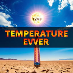 A captivating YouTube thumbnail illustrating the concept of the highest temperature ever recorded, featuring a blazing sun in a vibrant blue sky