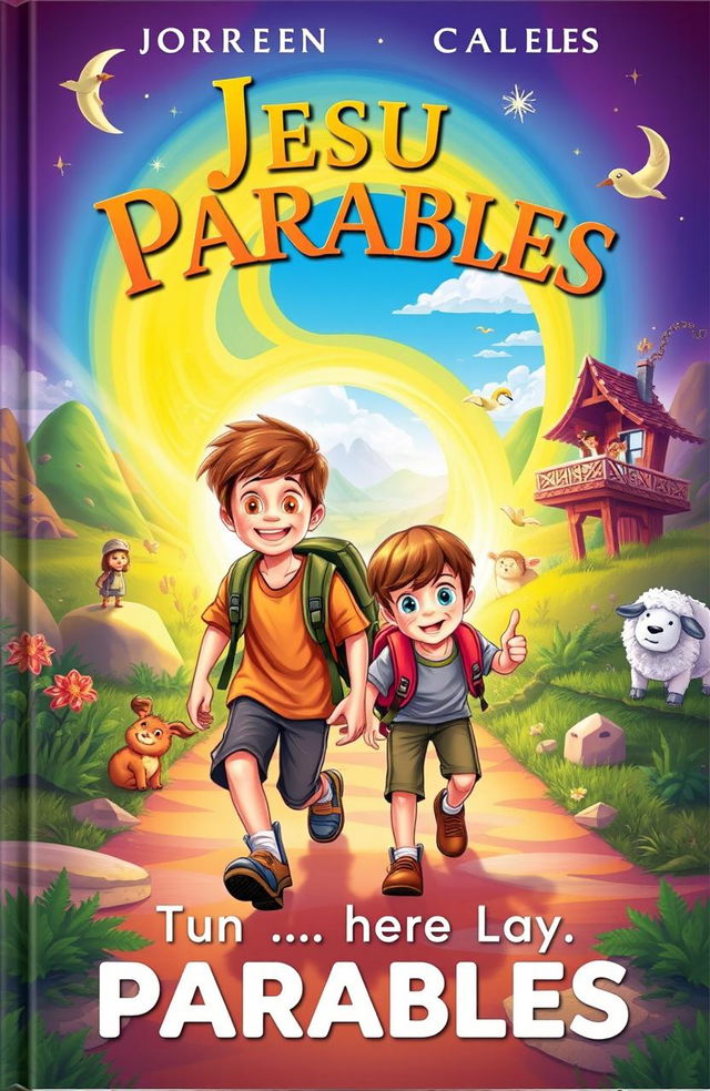 The cover features two adventurous young boys named Jordan and Caleb, stepping through a glowing, swirling portal into a vibrant, fantastical world filled with colorful landscapes and whimsical elements