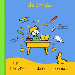 Crea una portada alegre y colorida para un diario de gratitud infantil en formato horizontal