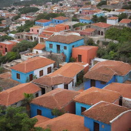 A serene stack of colorful Mexican homes nestled in lush tropical paradise, characterized by vibrant hues, terracotta roofs, and cobblestone streets invoking the essence of Coco's paradise.