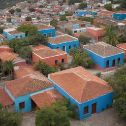 A serene stack of colorful Mexican homes nestled in lush tropical paradise, characterized by vibrant hues, terracotta roofs, and cobblestone streets invoking the essence of Coco's paradise.