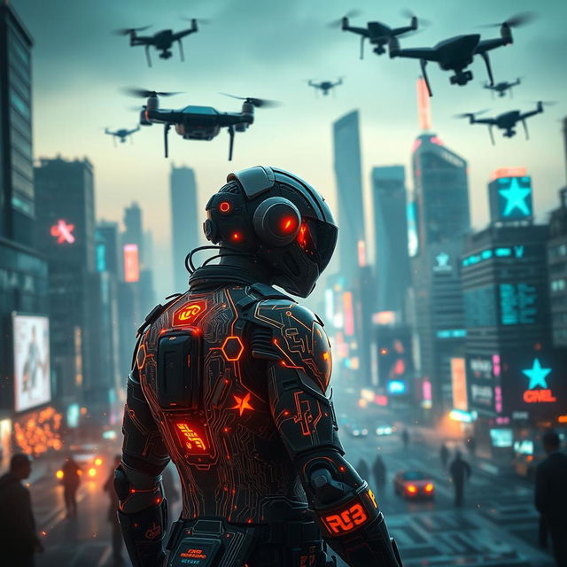 An imaginative depiction of electronic warfare combined with body hacking