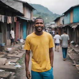 Frank Ocean exploring the slums of the Philippines, whilst interacting with locals, with a backdrop of narrow alleys and colorful makeshift houses.