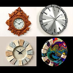 Unique wall clocks made from wood, metal, stone, and glass