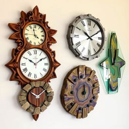 Unique wall clocks made from wood, metal, stone, and glass