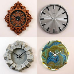 Unique wall clocks made from wood, metal, stone, and glass