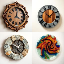 Unique wall clocks made from wood, metal, stone, and glass