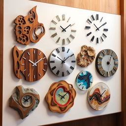 Interesting, unique, and exclusive wall clocks made from wood, metal, stone, glass, gypsum, and sand