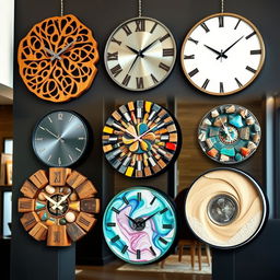 Interesting, unique, and exclusive wall clocks made from wood, metal, stone, glass, gypsum, and sand