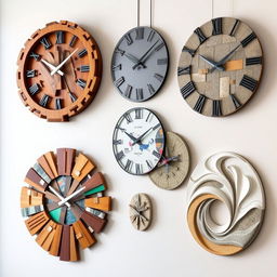 Interesting, unique, and exclusive wall clocks crafted from wood, metal, stone, glass, gypsum, and sand