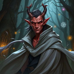 A striking Dungeons and Dragons scene featuring a warlock tiefling character