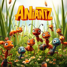 A captivating film poster for 'Oshimantz', inspired by the aesthetics of the 'Antz' animated movie