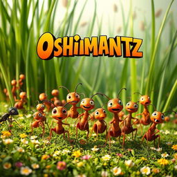 A captivating film poster for 'Oshimantz', inspired by the aesthetics of the 'Antz' animated movie