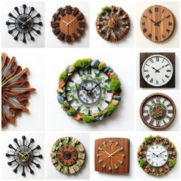 Unique and original wall clock designs made from natural materials, showcasing creativity and exclusivity