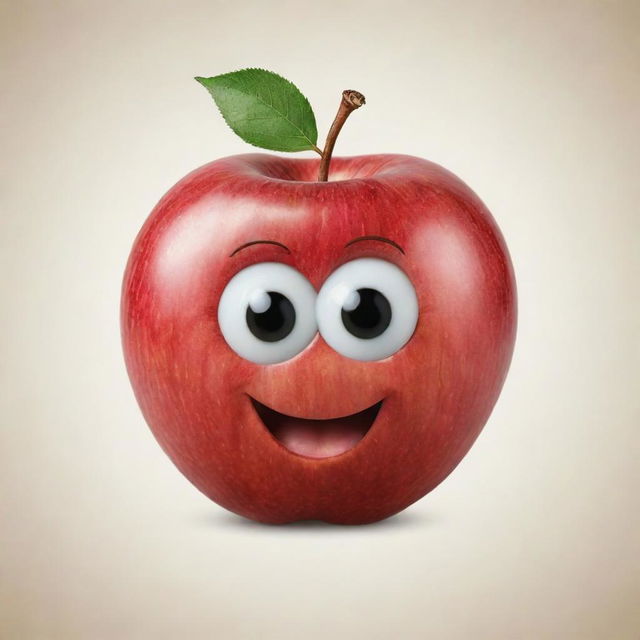 A lively, smiling apple with big round eyes and a distinct thick outline.