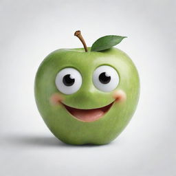 A lively, smiling apple with big round eyes and a distinct thick outline.