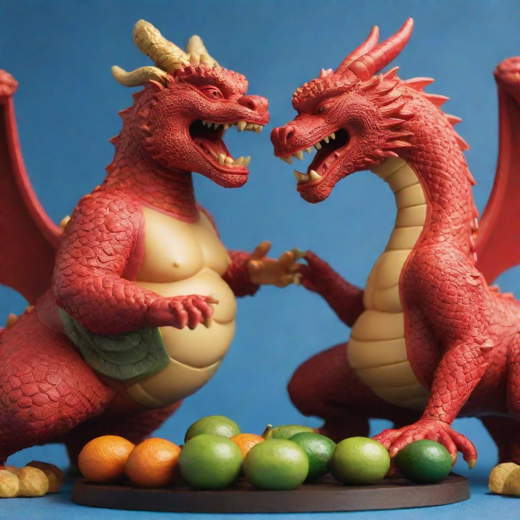 An epic showdown between a stately Buddha figure and a fierce dragon, inspired by the game 'Blox Fruit'.