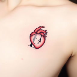 A minimalist tattoo design featuring the letter 'D' intricately integrated with a realistic heart