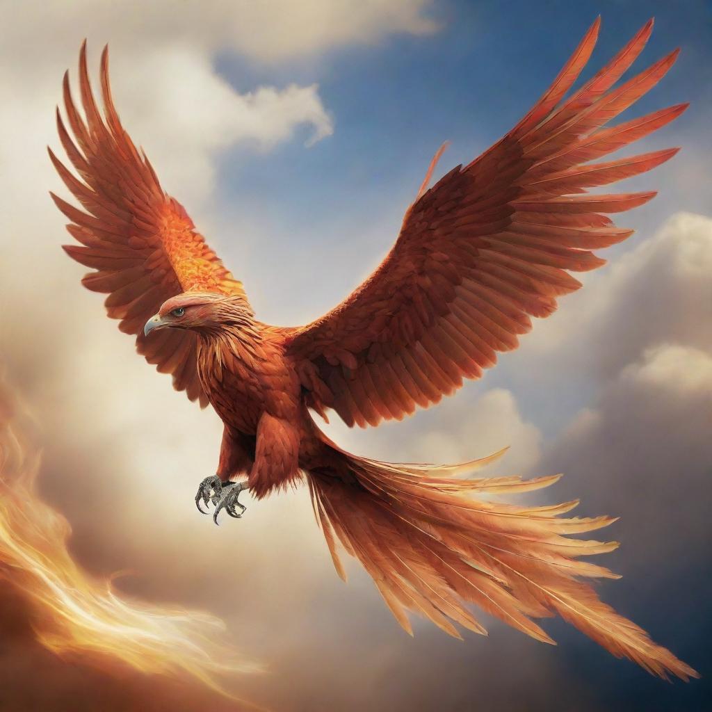 A mystical quill, gracefully transmuting mid-flight into a resplendent phoenix, ascending towards the heavens.