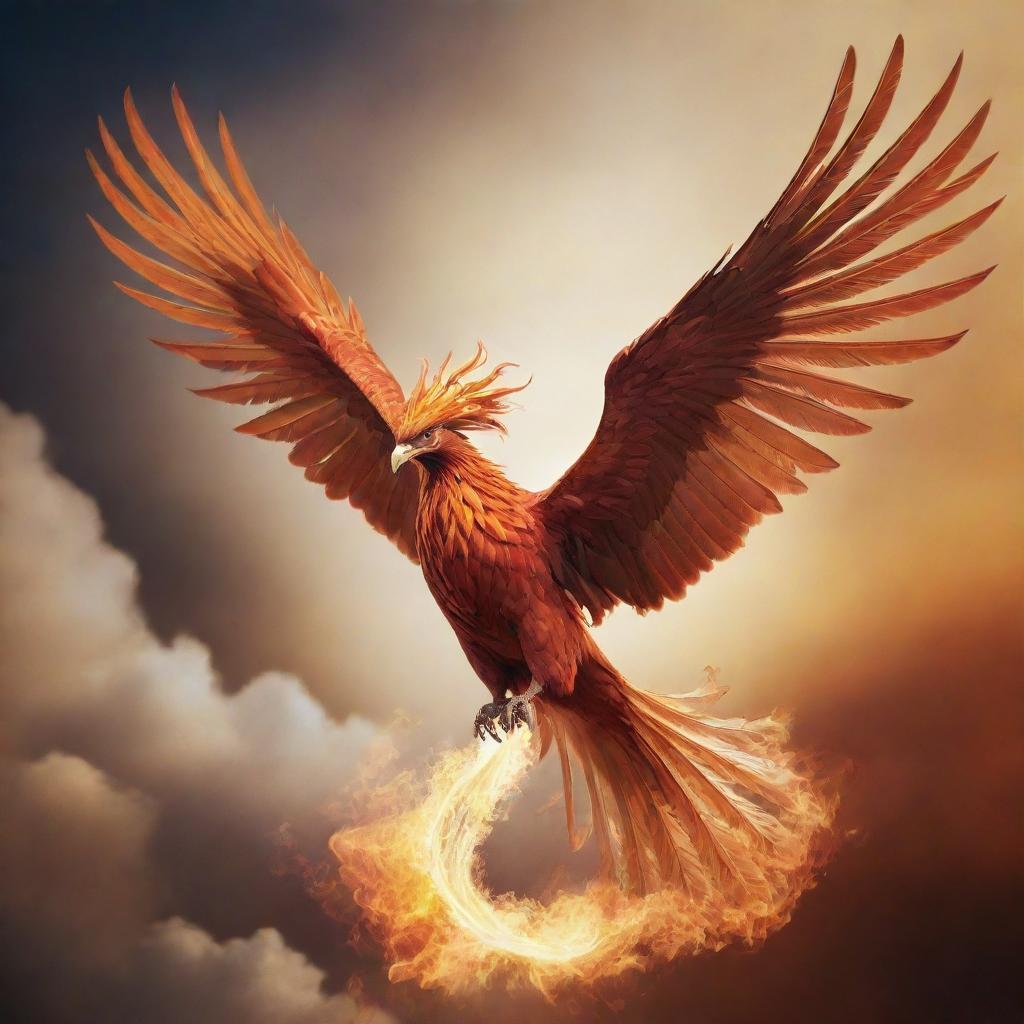 A mystical quill, gracefully transmuting mid-flight into a resplendent phoenix, ascending towards the heavens.