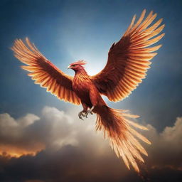 A mystical quill, gracefully transmuting mid-flight into a resplendent phoenix, ascending towards the heavens.