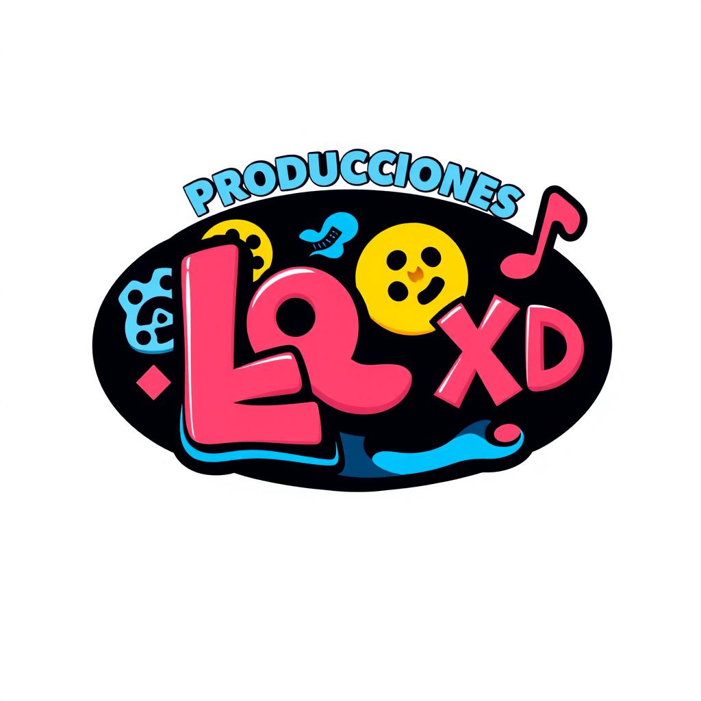 A vibrant and playful logo design for a company named 'Producciones LOL XD'