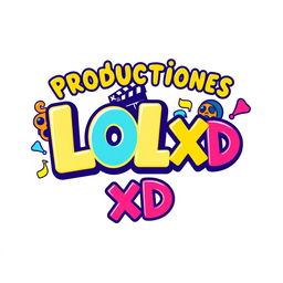 A vibrant and playful logo design for a company named 'Producciones LOL XD'