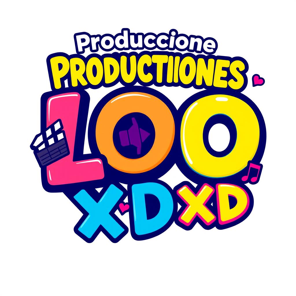 A vibrant and playful logo design for a company named 'Producciones LOL XD'