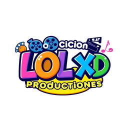 A vibrant and playful logo design for a company named 'Producciones LOL XD'