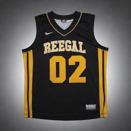 Front and back view of a regal basketball jersey with rich gold as the primary color offset by dramatic black details. Features the team logo on the front and player's number on the back, both in contrasting black.