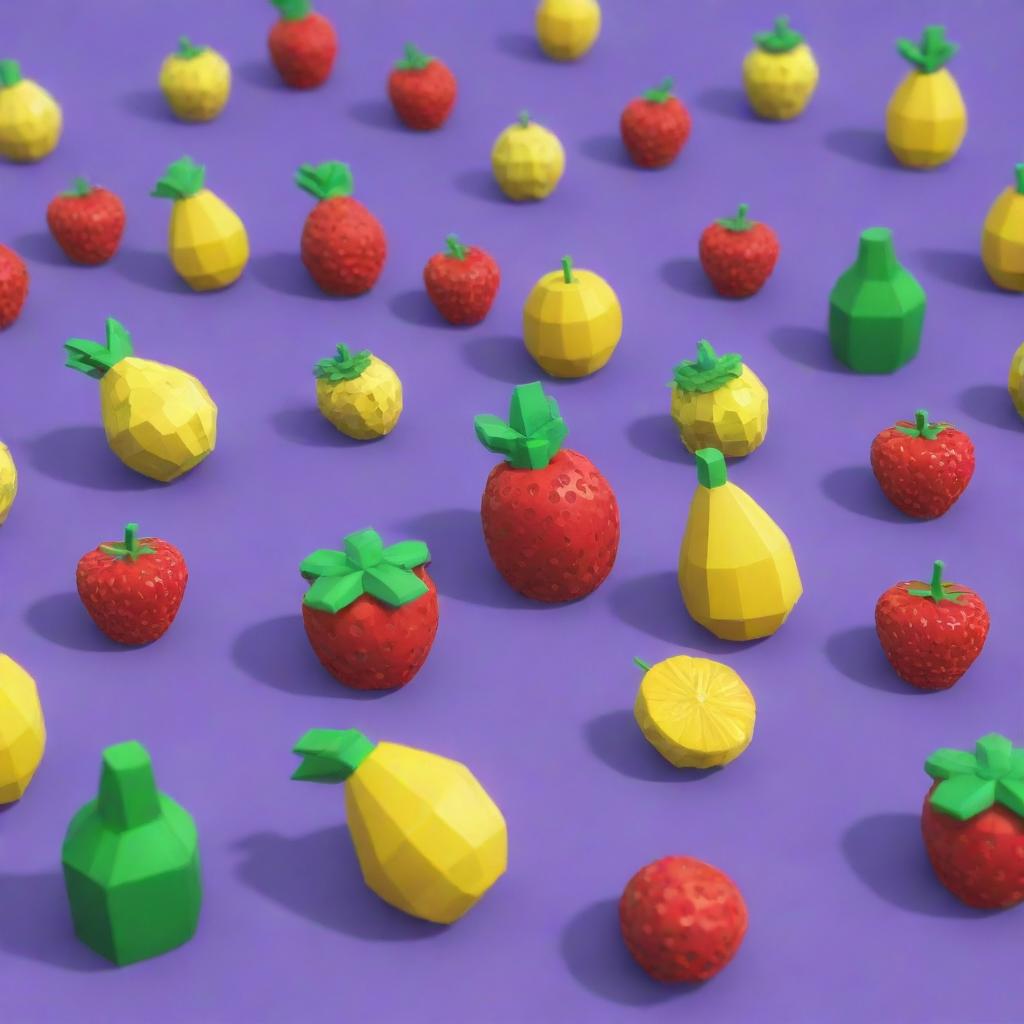 Represent a scene from Roblox game 'Blox Fruits', featuring animated players, colorful Blox Fruits and a playful, pixelated game environment.