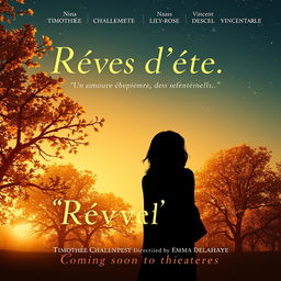 A romantic movie poster for 'Rêves d'été', featuring a silhouette of a young poet gazing at a starry sky