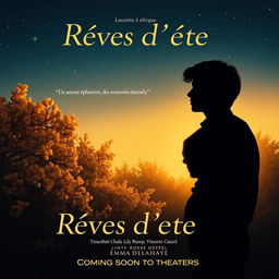 A romantic movie poster for 'Rêves d'été', featuring a silhouette of a young poet gazing at a starry sky