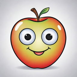 A charming and colorful cartoon image of a smiling apple with big round eyes, designed for coloring with thick lines, appealing for kids aged 2-8.