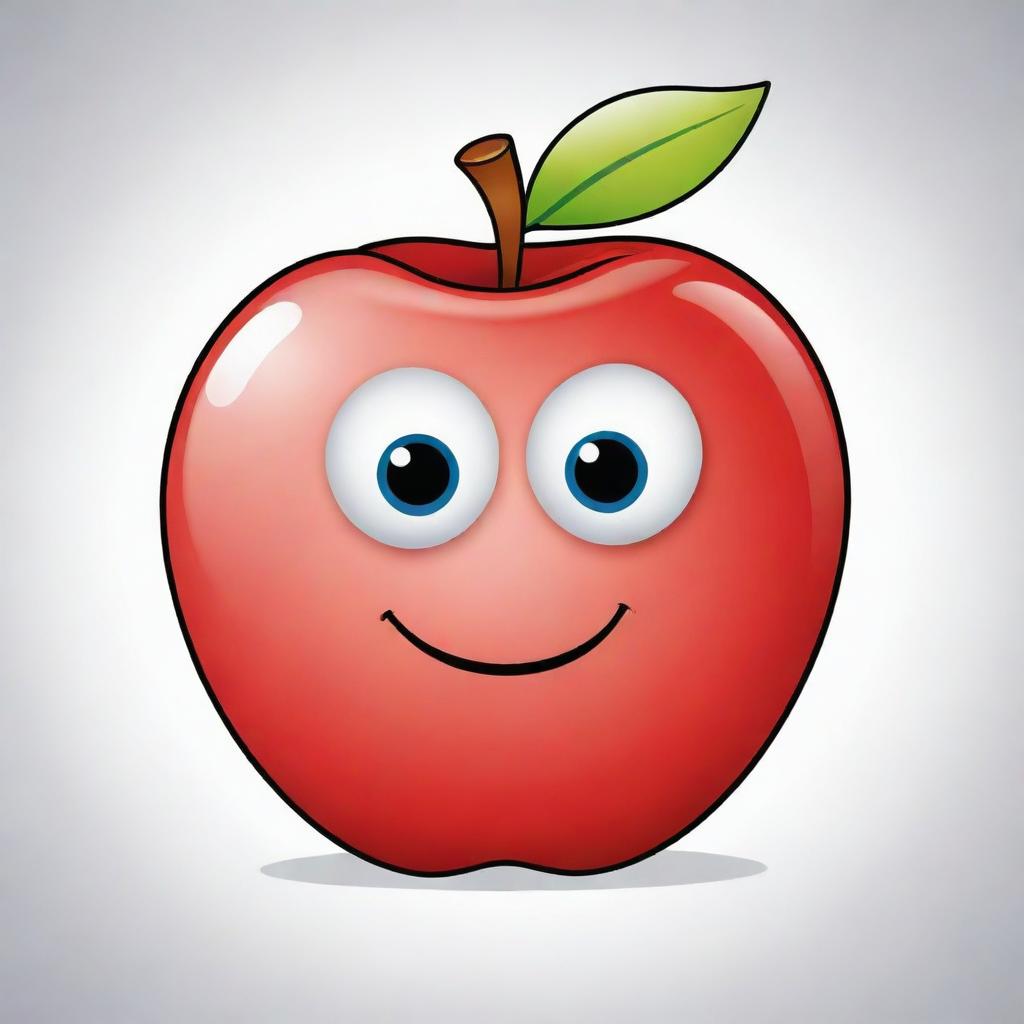 A charming and colorful cartoon image of a smiling apple with big round eyes, designed for coloring with thick lines, appealing for kids aged 2-8.