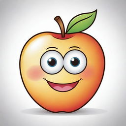 A charming and colorful cartoon image of a smiling apple with big round eyes, designed for coloring with thick lines, appealing for kids aged 2-8.