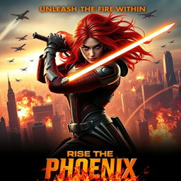 A captivating film poster for a fictional action movie titled 'Rise of the Phoenix'