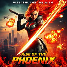 A captivating film poster for a fictional action movie titled 'Rise of the Phoenix'