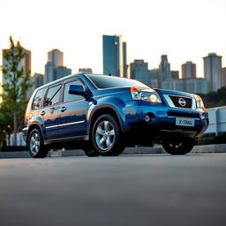 A Nissan X-Trail 2003 model parked in an urban environment, showcasing its sleek design and distinctive features