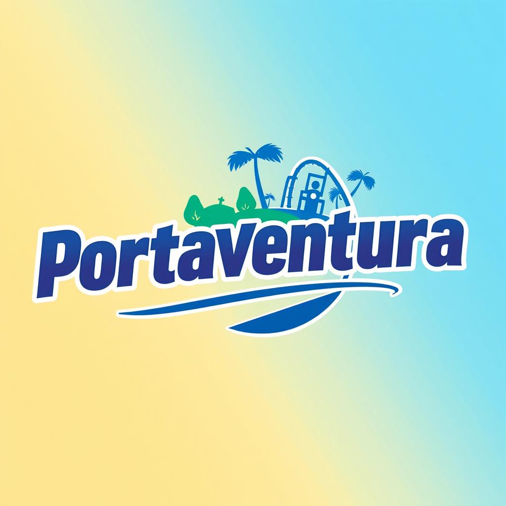 A logo design for 'Portaventura', inspired by the style of Universal Studios Resort, featuring bold typography with a dynamic look, integrating elements of fun and adventure