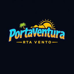 A logo design for 'Portaventura', inspired by the style of Universal Studios Resort, featuring bold typography with a dynamic look, integrating elements of fun and adventure