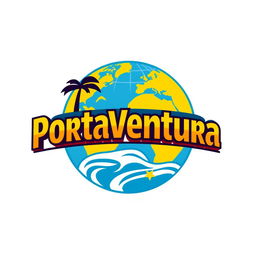 A logo design for 'Portaventura', inspired by the Universal Studios Park logo, featuring a globe or planet motif to symbolize adventure and exploration