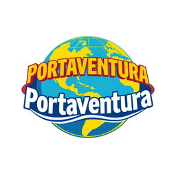 A logo design for 'Portaventura', inspired by the Universal Studios Park logo, featuring a globe or planet motif to symbolize adventure and exploration