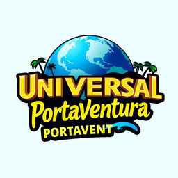 A logo design for 'Universal Portaventura', inspired by the Universal Studios Park logo, featuring a globe as a central element symbolizing global adventure and fun