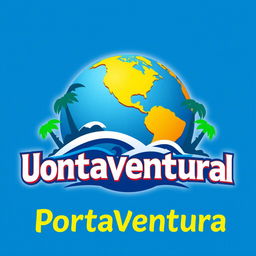 A logo design for 'Universal Portaventura', inspired by the Universal Studios Park logo, featuring a globe as a central element symbolizing global adventure and fun