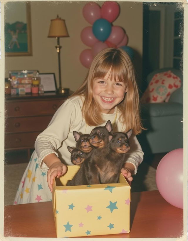 A candid polaroid picture capturing a joyful moment at a 90s American birthday party