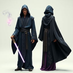 A high fashion interpretation of a Jedi outfit inspired by Anakin Skywalker from Star Wars, featuring luxurious opium-themed design elements