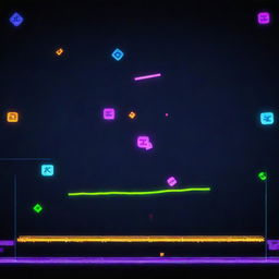 An exhilarating scene from the game 'Geometry Dash', featuring an array of geometric shapes navigating through a vibrant, pulsating course with rhythmic music symbols floating in the background.